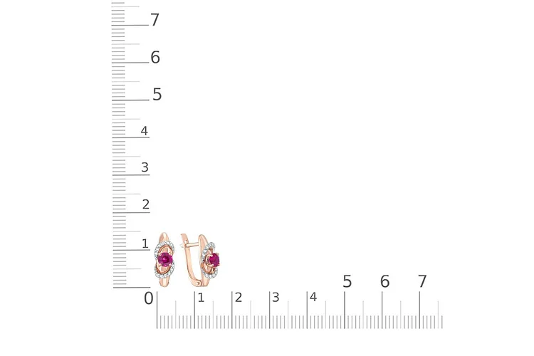 Серьги из красного золота с 2 корундами и 24 фианитами