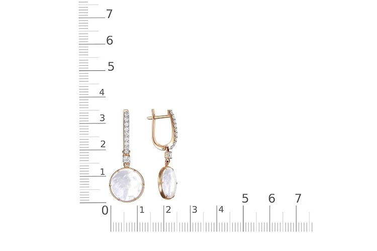 Серьги из красного золота с перламутром и 20 фианитами