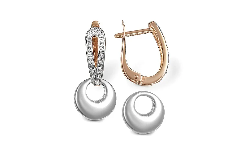 Серьги-трансформеры из красного золота с 42 фианитами