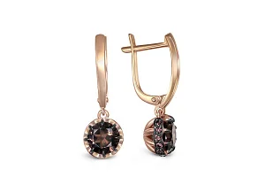 Серьги из красного золота с 2 раухтопазами и 30 фианитами