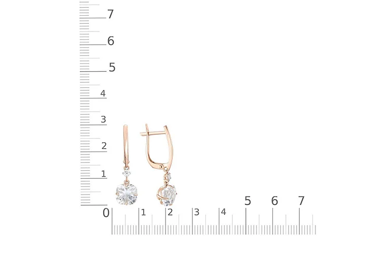 Серьги из красного золота с горным хрусталём и 2 фианитами