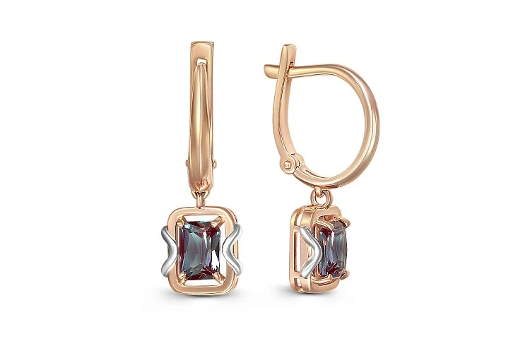 Серьги из красного золота с 2 александритами