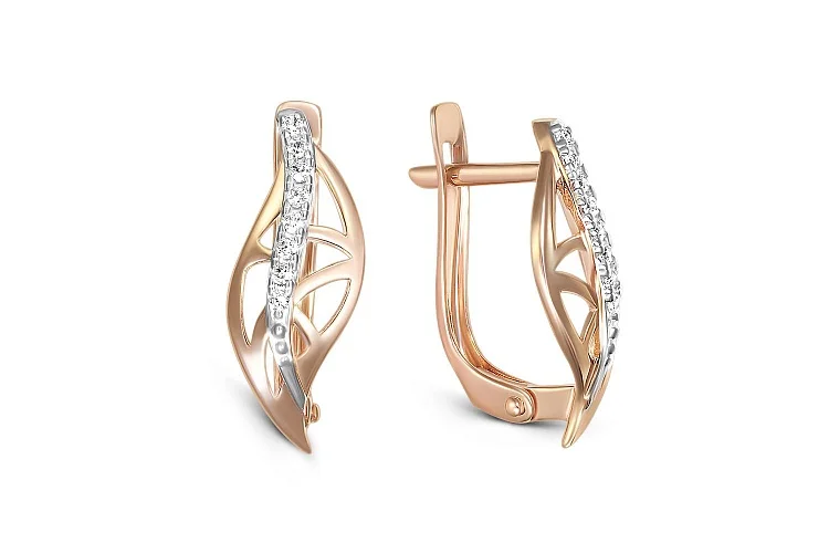 Серьги из красного золота с 16 фианитами