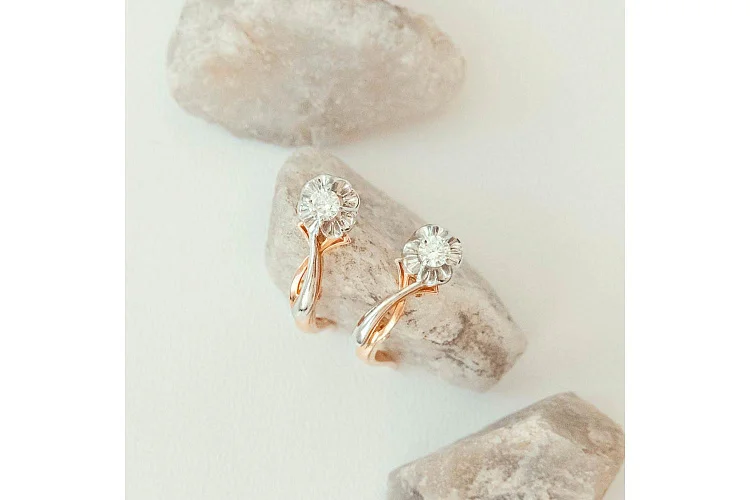 Серьги Цветы из красного золота с 2 бриллиантами