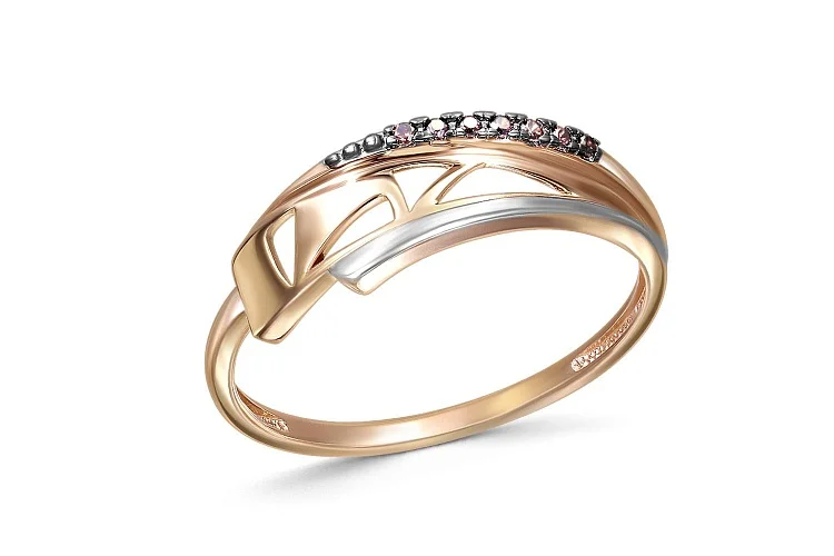 Кольцо из красного золота с 7 фианитами