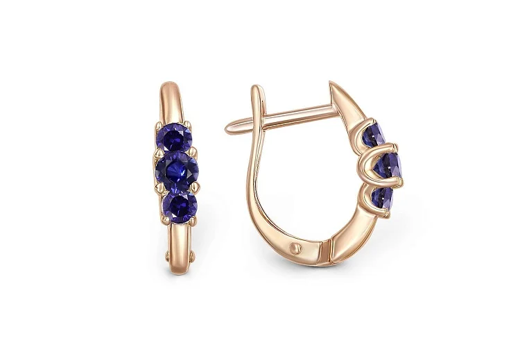 Серьги из красного золота с 6 сапфирами