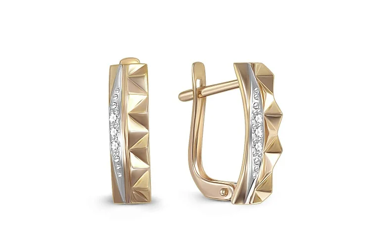 Серьги из жёлтого золота с 6 фианитами