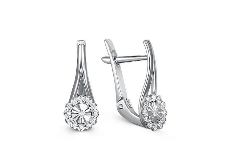 Серьги Цветы из белого золота с 26 бриллиантами