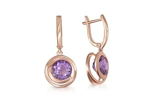 Серьги из красного золота с 2 аметистами