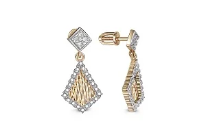 Серьги-пусеты из жёлтого золота с 48 фианитами