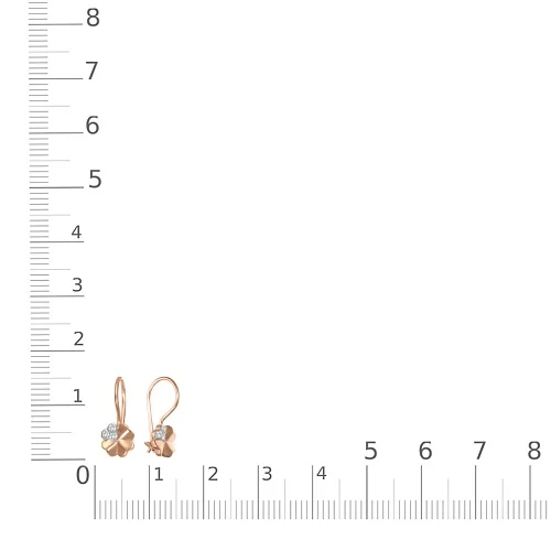 Детские серьги Клевер из красного золота с 6 фианитами