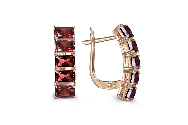 Серьги из красного золота с 10 гранатами
