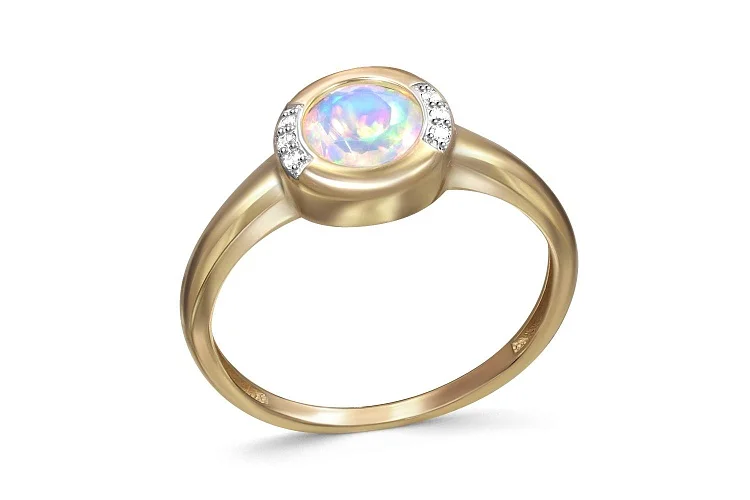 Кольцо из жёлтого золота с опалом и 6 фианитами