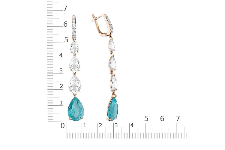 Серьги из красного золота с 8 наноситалами и 14 фианитами