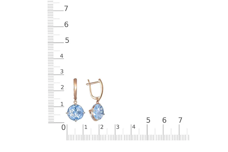 Серьги из красного золота с 4 топазами sky и 6 бриллиантами