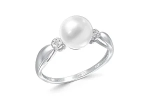 Кольцо из белого золота с жемчугом и 12 бриллиантами