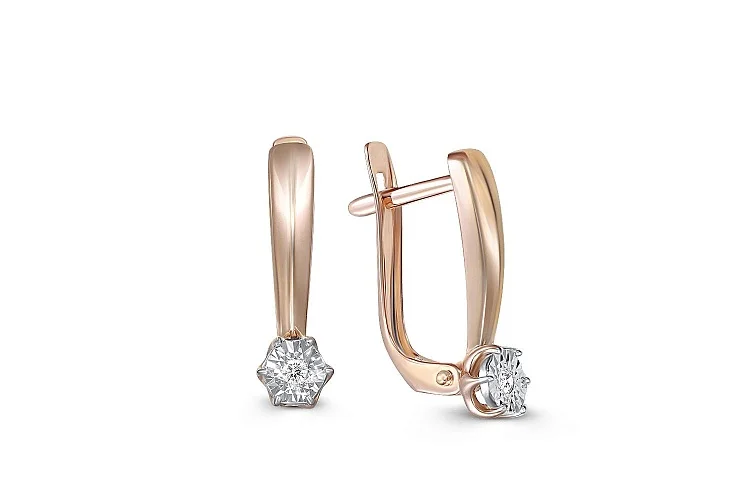 Серьги из красного золота с 2 бриллиантами
