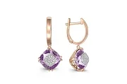 Серьги из красного золота с 2 аметистами и 28 бриллиантами