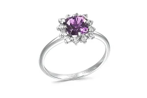 Кольцо из белого золота с аметистом и 12 фианитами