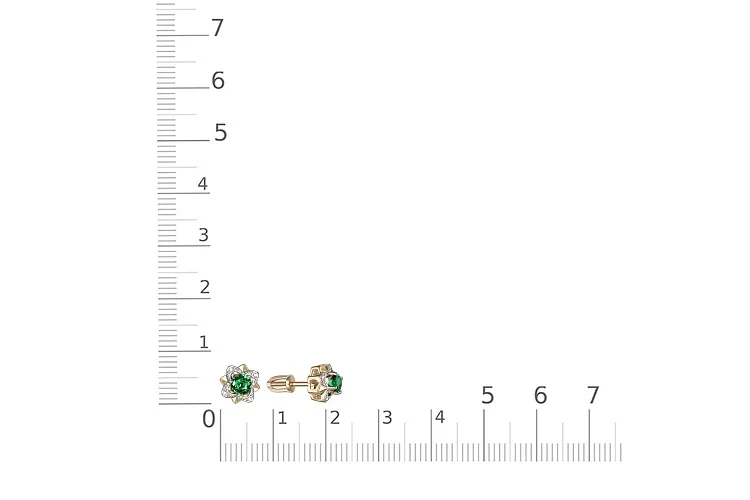 Серьги-пусеты Цветы из жёлтого золота с 2 изумрудами и 8 бриллиантами
