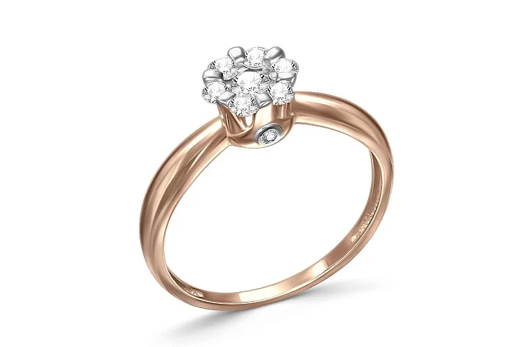 Кольцо Малинка из красного золота с 9 бриллиантами
