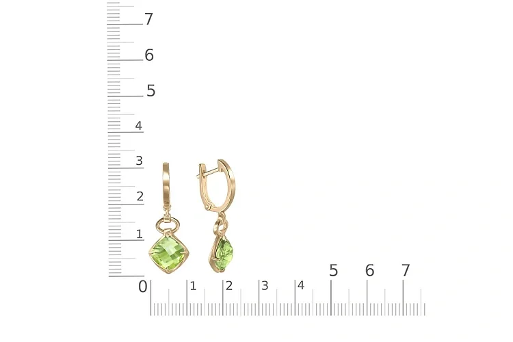 Серьги из жёлтого золота с 2 хризолитами