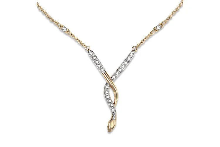 Колье Змея из жёлтого золота с 20 фианитами