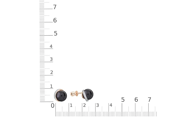Серьги-пусеты из красного золота с 2 жемчужинами и 28 фианитами