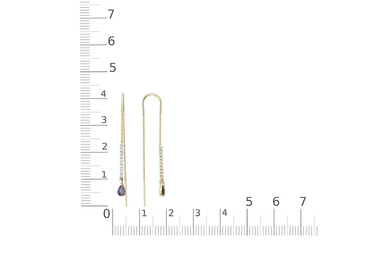 Серьги-продёвки Дорожки из жёлтого золота с 2 александритами и 20 фианитами