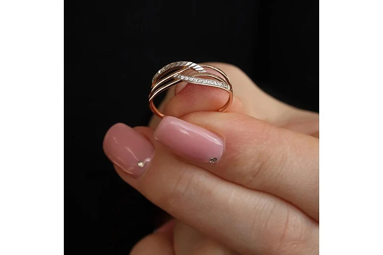 Кольцо дорожка из красного золота с 11 бриллиантами