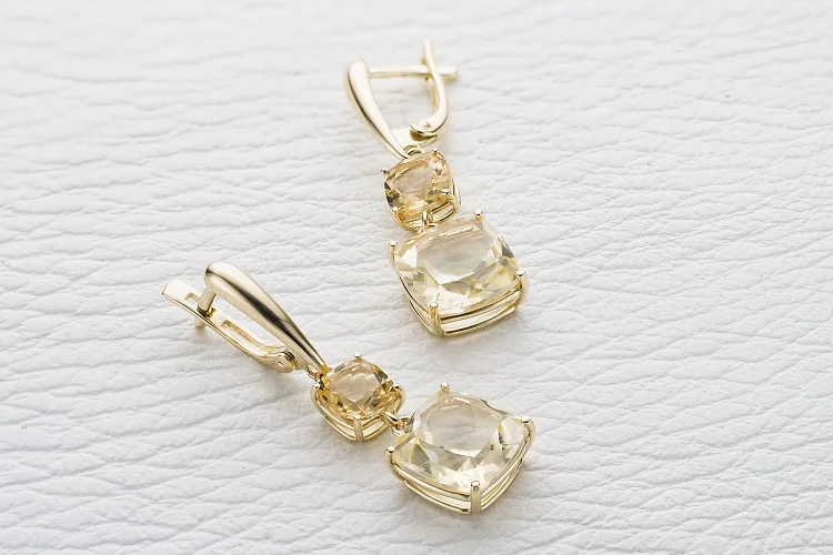 Серьги из жёлтого золота с 4 цитринами