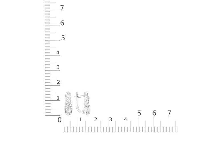 Серьги из белого золота с горным хрусталём и 14 фианитами