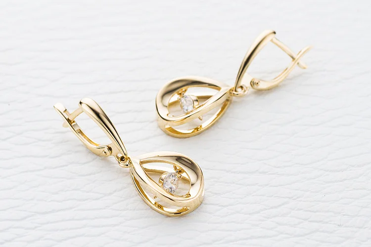 Серьги из жёлтого золота с 2 фианитами