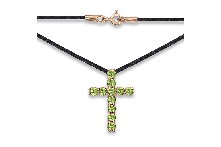 Колье Крест из красного золота с 11 хризолитами