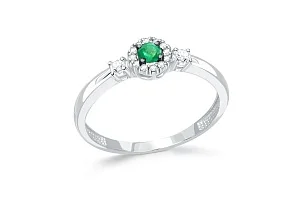 Кольцо из белого золота с изумрудом и 14 бриллиантами