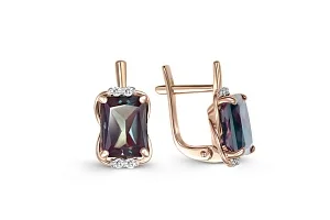Серьги из красного золота с 2 александритами и 8 фианитами