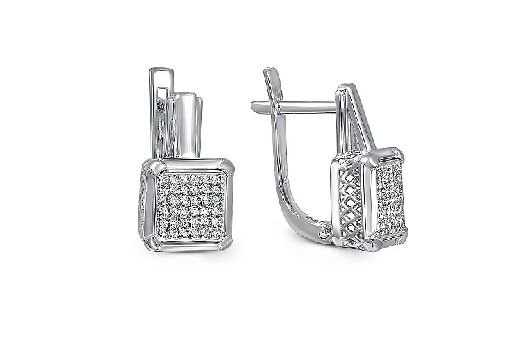 Серьги из белого золота с 72 фианитами