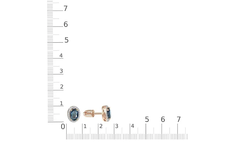 Серьги-пусеты из красного золота с 2 топазами лондон и 44 фианитами