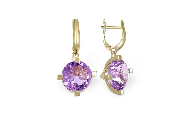 Серьги из жёлтого золота с 2 аметистами