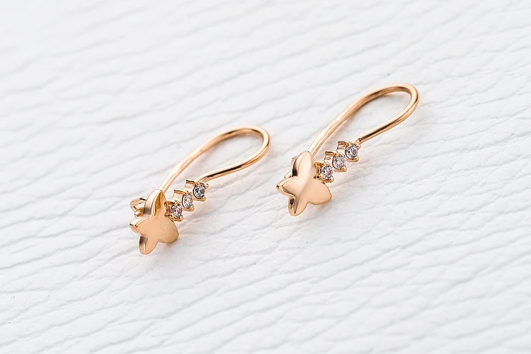 Детские серьги Бабочки из красного золота с 6 фианитами