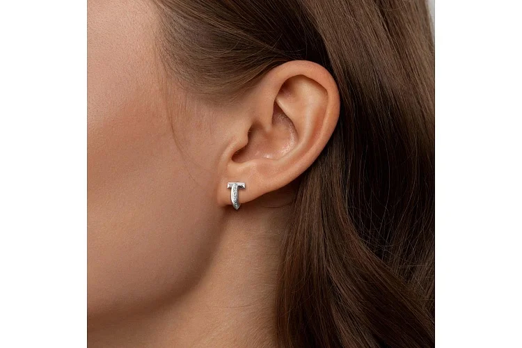 Серьги-пусеты из белого золота с 30 фианитами