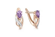 Серьги из красного золота с 2 аметистами и 10 фианитами