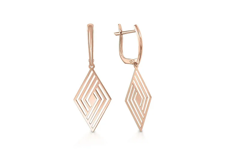Серьги Ромбы из красного золота без вставок