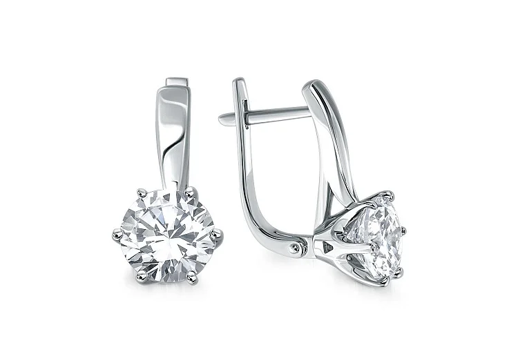 Серьги из белого золота с 2 фианитами