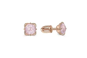 Серьги-пусеты из красного золота с 2 кварцами