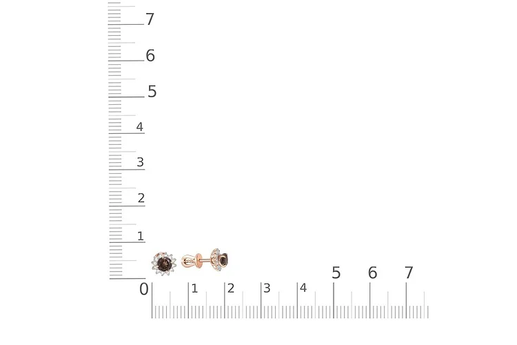 Серьги-пусеты из красного золота с 2 раухтопазами и 24 фианитами