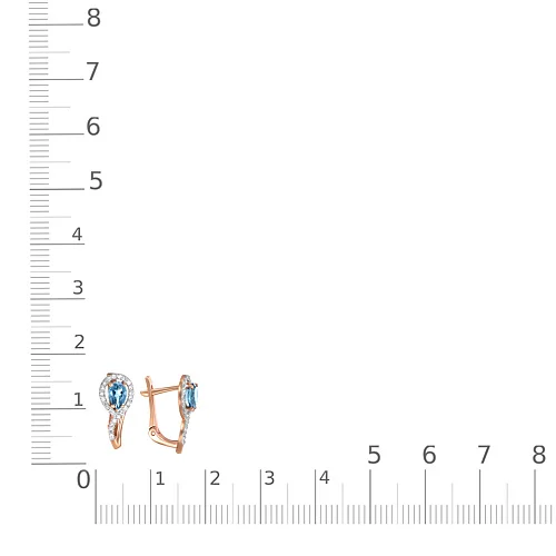 Серьги из красного золота с 2 топазами swiss и 46 фианитами