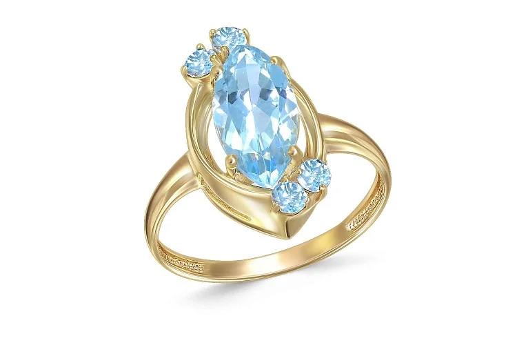 Кольцо из жёлтого золота с 5 топазами sky