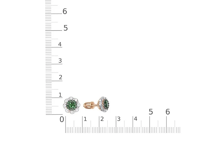 Серьги-пусеты Малинки из красного золота с 2 изумрудами и 40 бриллиантами