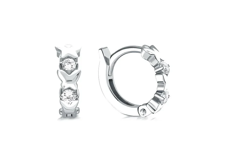 Серьги из белого золота с 4 фианитами